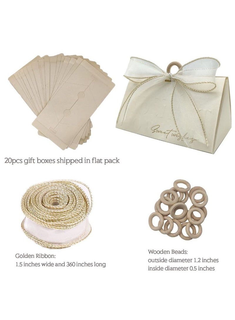 Excefore Wedding Candy Boxes, Beige Favor Boxes Chocolate Treat Gift with Wooden Beads and Ribbon - Image 3