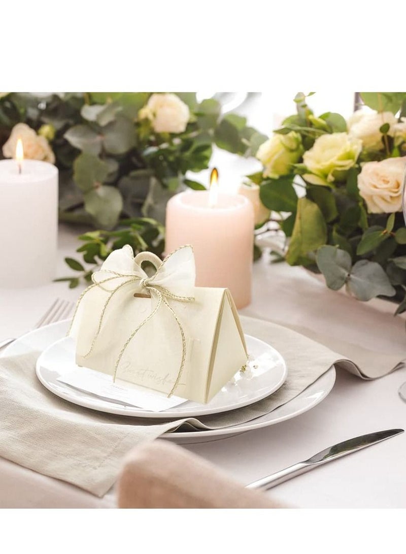 Excefore Wedding Candy Boxes, Beige Favor Boxes Chocolate Treat Gift with Wooden Beads and Ribbon - Image 4