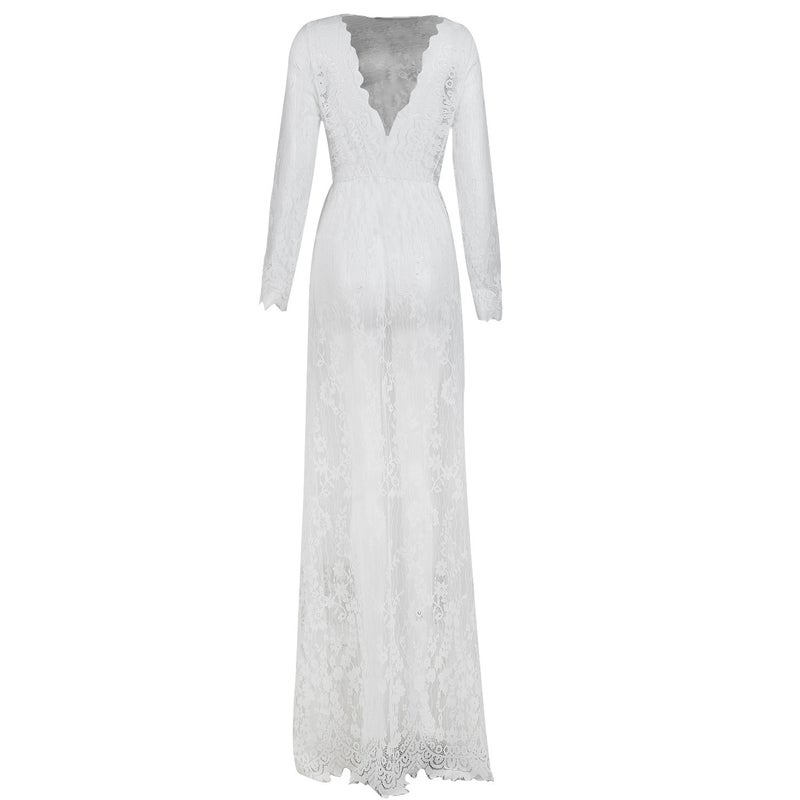 2023 Style Deep V Neck Long-Sleeved Lace See-Through Tight Tail Dress High Quality - Image 3