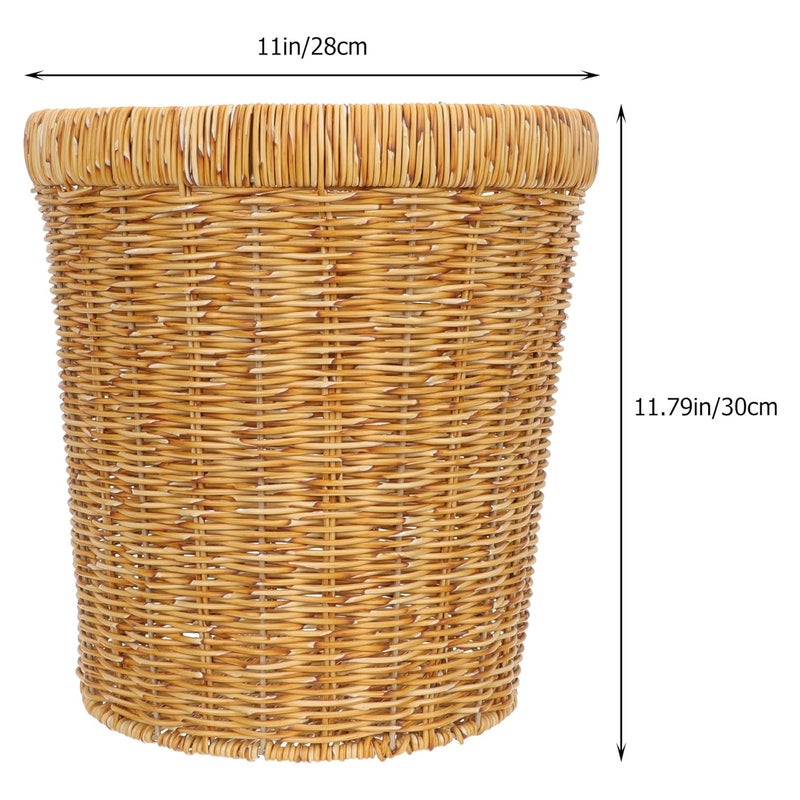 Woven Plastic Trash Can Rattan Wastebasket Lightweight Storage Basket for Kitchen and Living Room, Decorative Household Garbage Bin with Sturdy Design - Image 2