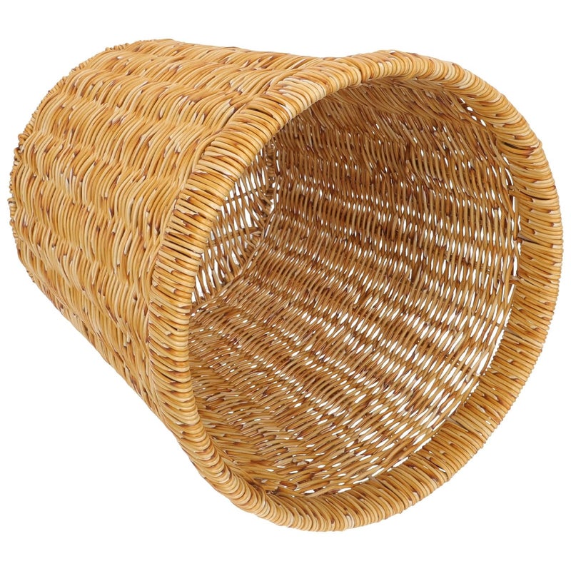 Woven Plastic Trash Can Rattan Wastebasket Lightweight Storage Basket for Kitchen and Living Room, Decorative Household Garbage Bin with Sturdy Design - Image 1
