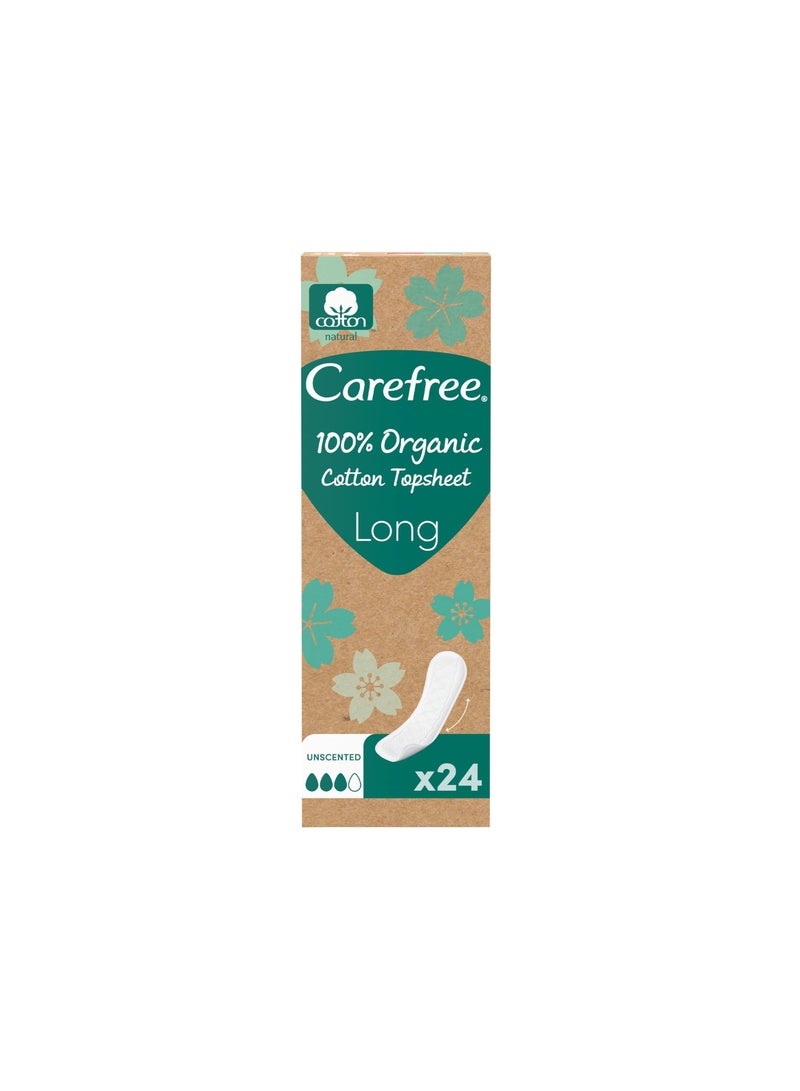 Carefree 100% Organic Cotton Panty Liners Long Size Pack of 24 | Fragrance Free Feminine Hygiene Liners | Dermatologically Tested | Breathable & Gentle Protection