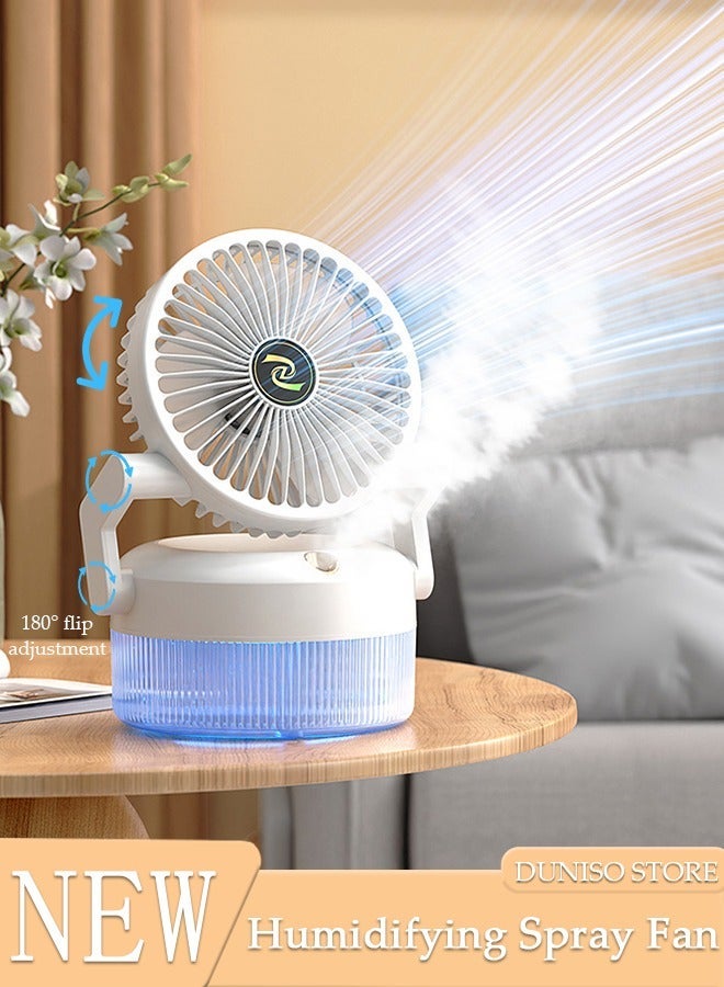DUNISO Table Humidifying Spray Fan with Night Lamp,Mini Personal 3 Speeds Portable Table Fan 180° Flip Adjustment Desk Fan,Table Air Circulator Fan for Whole Room Home Bedroom Office - Image 1