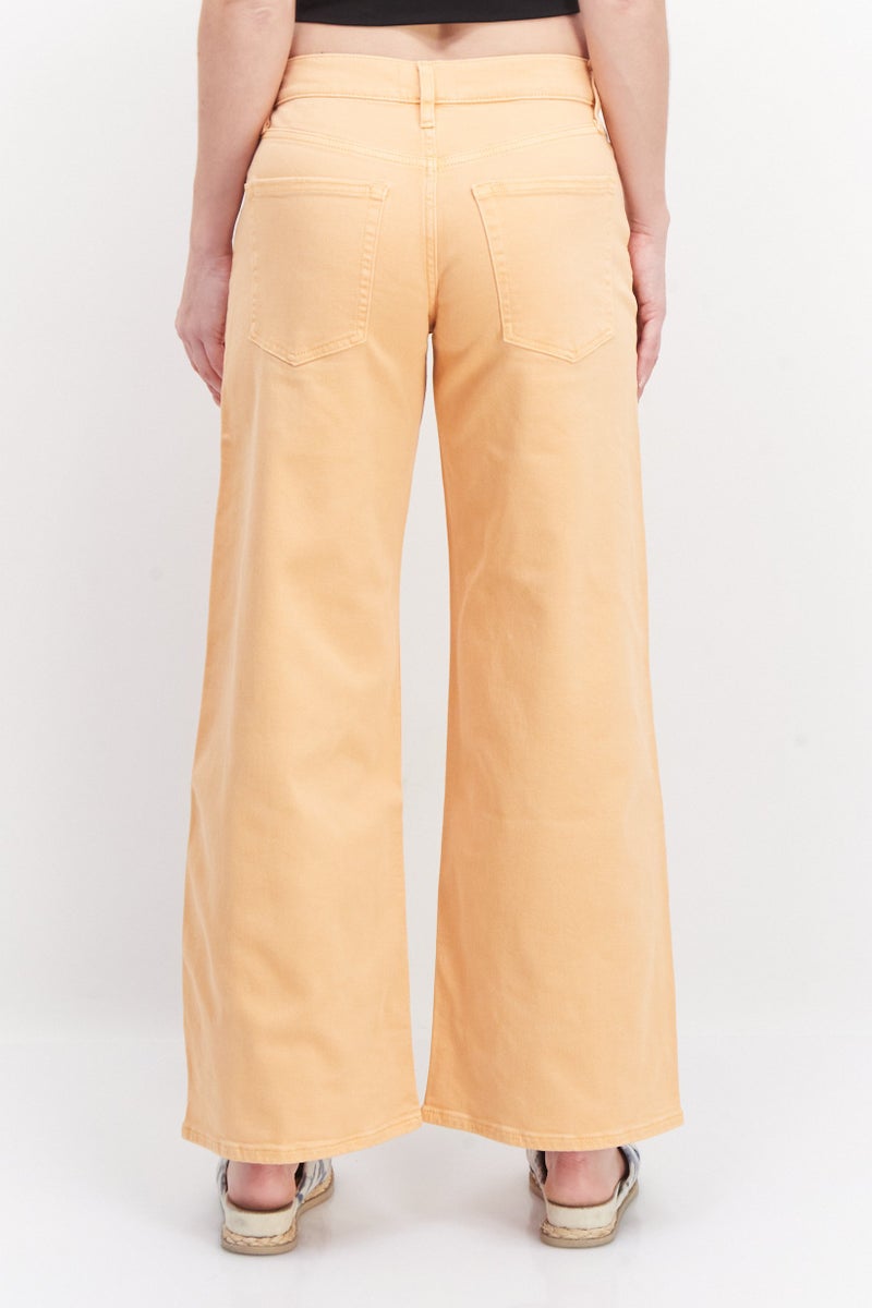 RIVER ISLAND Women Short Wide Leg Solid Non-Stretchable Jeans, Orange - Image 2