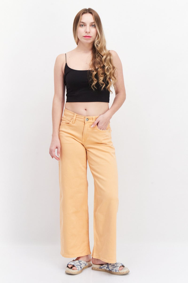 RIVER ISLAND Women Short Wide Leg Solid Non-Stretchable Jeans, Orange - Image 3