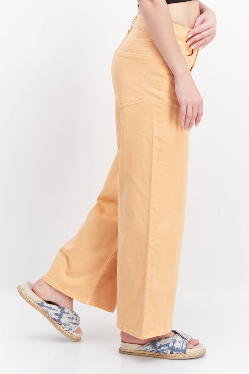 RIVER ISLAND Women Short Wide Leg Solid Non-Stretchable Jeans, Orange - Image 4