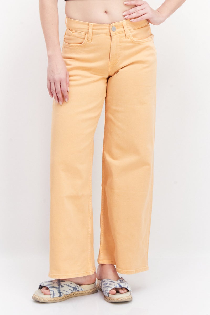 RIVER ISLAND Women Short Wide Leg Solid Non-Stretchable Jeans, Orange - Image 1