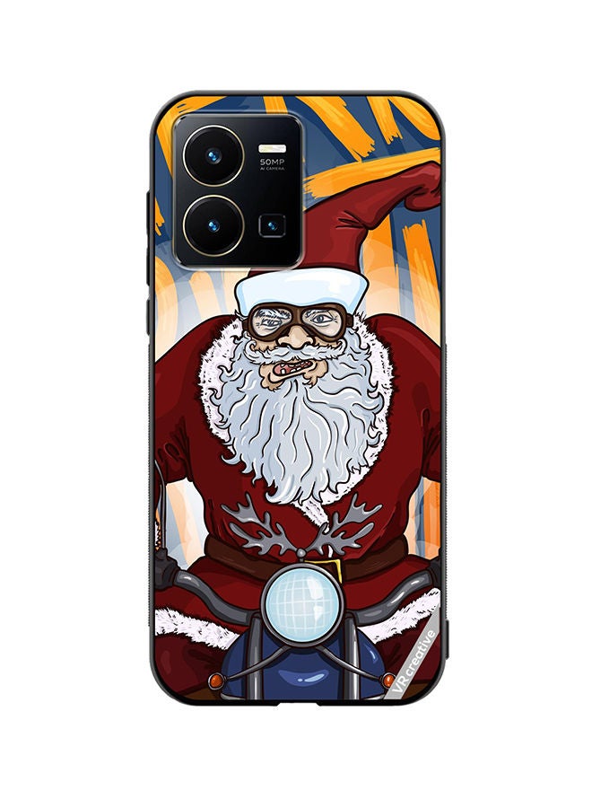 VR CREATIVE Protective Case Cover For Vivo Y35 Cartoon Christmas Postcard Santa Claus On Motorcycle Design Multicolour