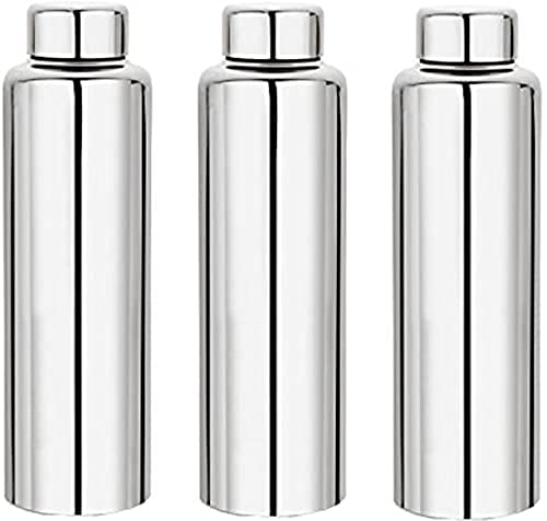 Aquasleri (Pack Of 3) 1000ml steel water bottle Stainless Steel 3 Pcs Fridge Water Bottle/Refrigerator Bottle/Thunder(1000 ML)- - Image 1