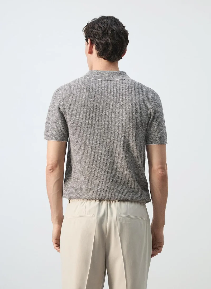 مانجو مان Ribbed Cotton-Linen-Blend Polo