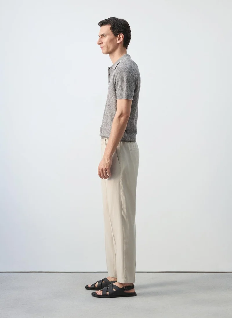 Mango Man 56-NAVY Ribbed Cotton-Linen-Blend Polo for Men | Best Price UAE