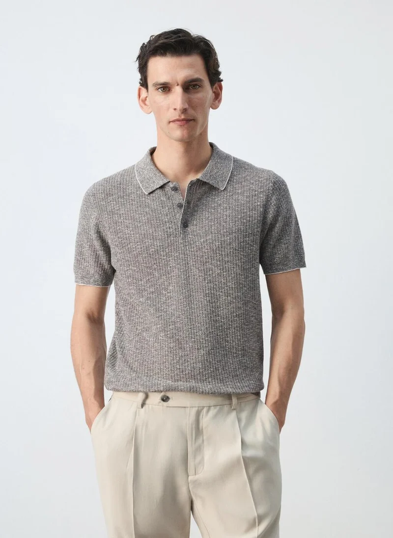 مانجو مان Ribbed Cotton-Linen-Blend Polo