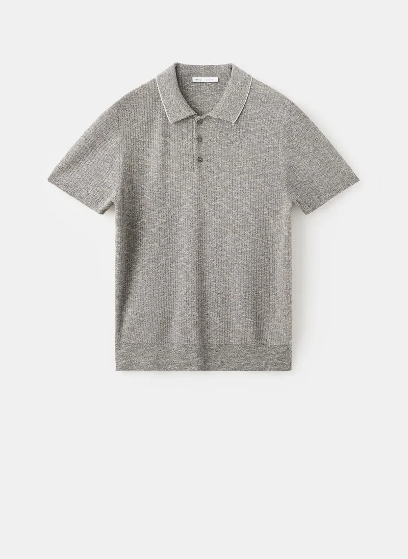 Mango Man 56-NAVY Ribbed Cotton-Linen-Blend Polo for Men | Best Price UAE