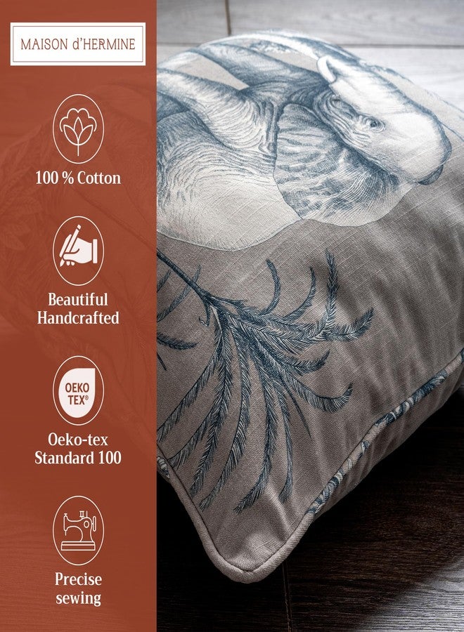 Maison d' Hermine Decorative Pillow Covers 18 x 18 Inch Square 100% Cotton Throw Pillow Covers with Invisible Zipper for Living Room Couch, Chair, Sofas, Bedroom, Home (Savana Jouy - Blue) - Image 2