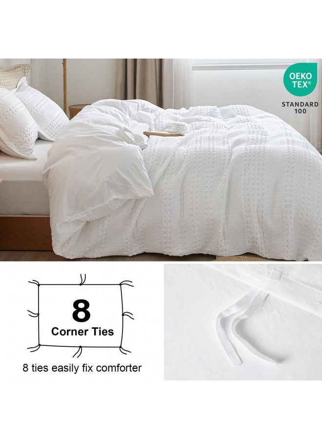 PHF PHF 100% Cotton Waffle Duvet Cover King Size, Soft Breathable Cotton Bedding Duvet Cover Set for All Season, Waffle Weave Textured for Aesthetic Luxury Home Decor, 2 Pillow Shams, 104"x90", White  - Image 4