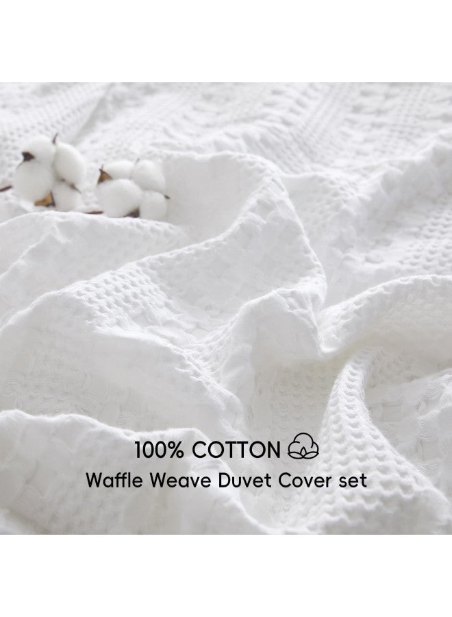 PHF PHF 100% Cotton Waffle Duvet Cover King Size, Soft Breathable Cotton Bedding Duvet Cover Set for All Season, Waffle Weave Textured for Aesthetic Luxury Home Decor, 2 Pillow Shams, 104"x90", White  - Image 3