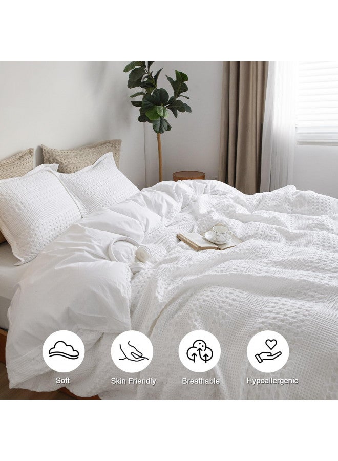 PHF PHF 100% Cotton Waffle Duvet Cover King Size, Soft Breathable Cotton Bedding Duvet Cover Set for All Season, Waffle Weave Textured for Aesthetic Luxury Home Decor, 2 Pillow Shams, 104"x90", White  - Image 1