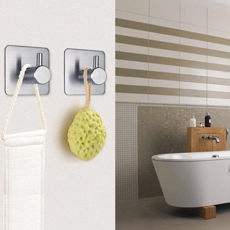 Heavy Duty Adhesive Hooks - 4 Pack Waterproof Stainless Steel Wall Hooks for Hanging Coats , Hats , Towels , and Robes - Image 3