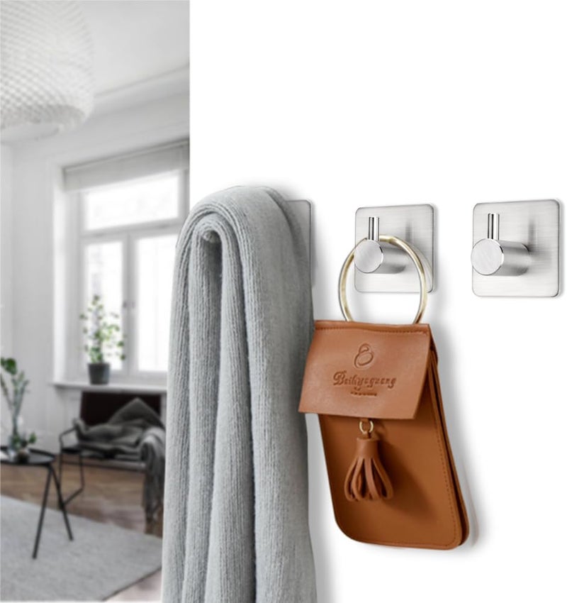 Heavy Duty Adhesive Hooks - 4 Pack Waterproof Stainless Steel Wall Hooks for Hanging Coats , Hats , Towels , and Robes - Image 2