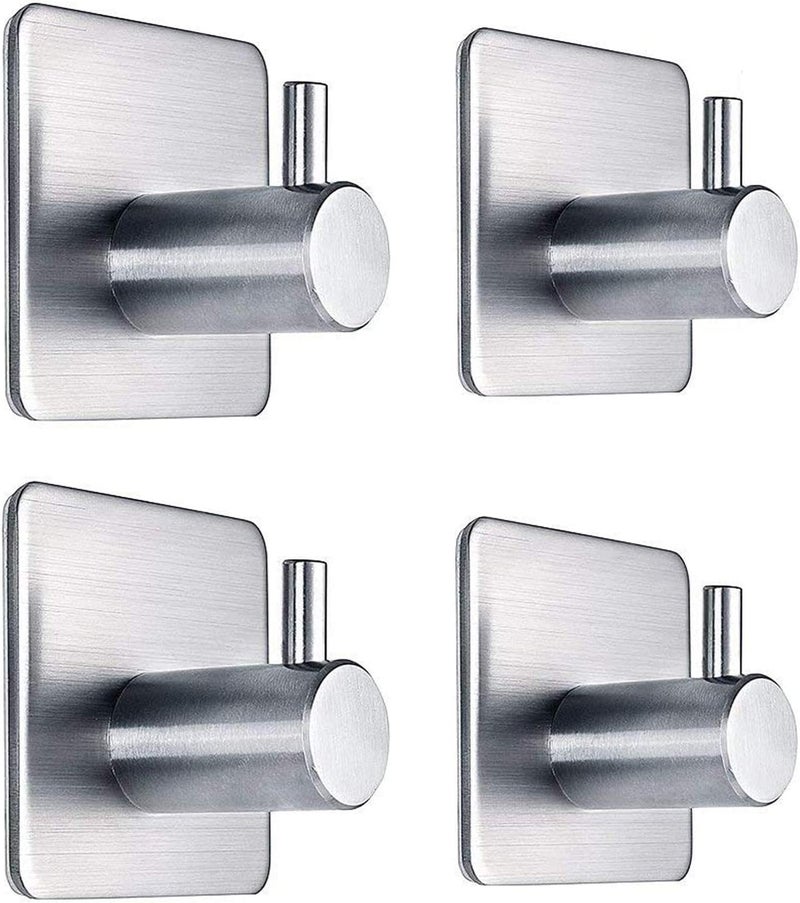 Heavy Duty Adhesive Hooks - 4 Pack Waterproof Stainless Steel Wall Hooks for Hanging Coats , Hats , Towels , and Robes - Image 1