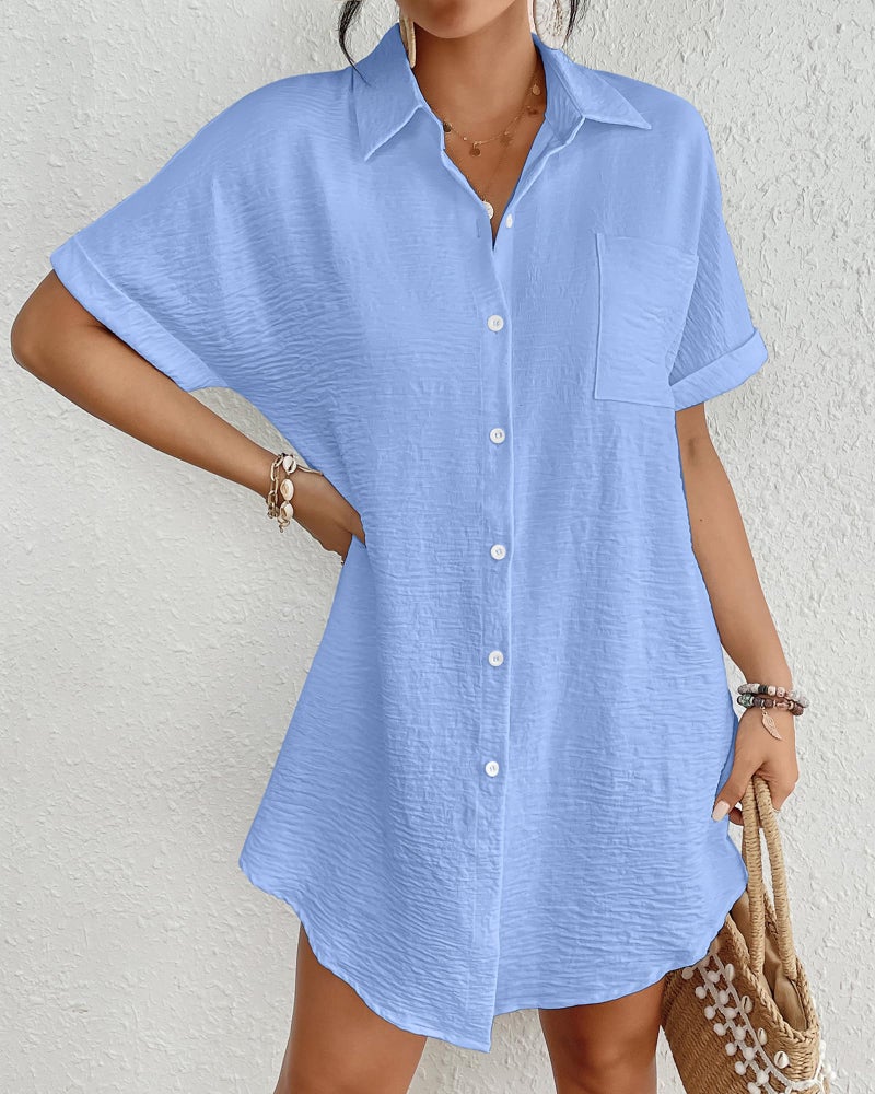Bsubseach Women Swimsuit Coverup Shirt Dress Button Down Bathing Suit Cover Up Beach Vacation Outfits Light Blue M - Image 2