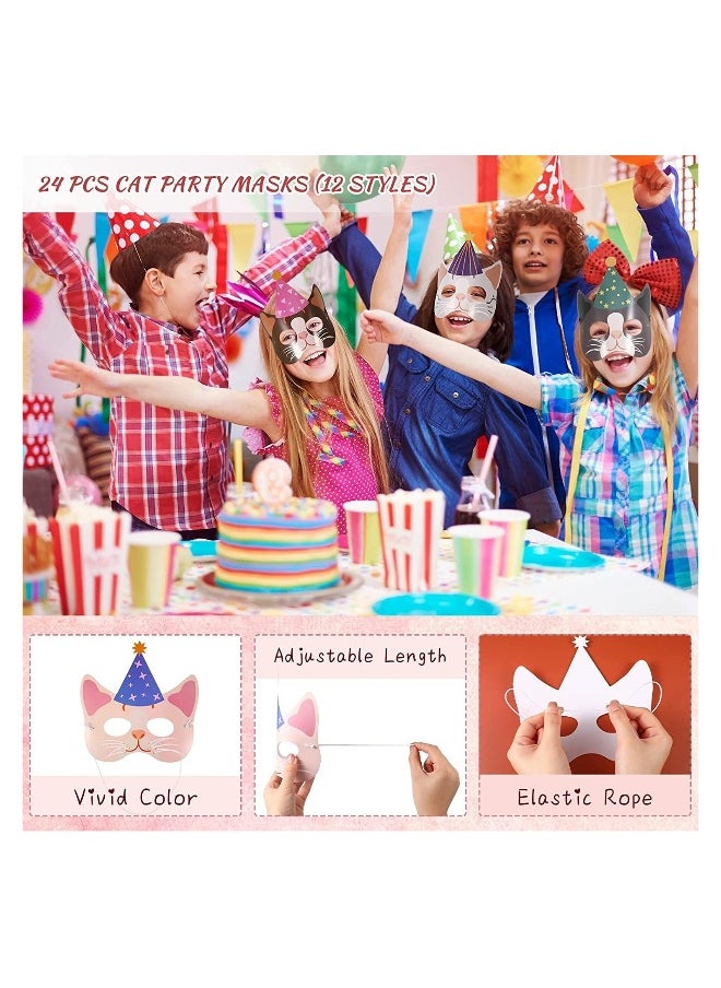 24 Pieces Cat Kitten Party Favor Masks Cat Party Favors Kitty Theme Birthday Decoration for Kids Cat Baby Shower Meow Theme Birthday Party Supplies  - Image 1