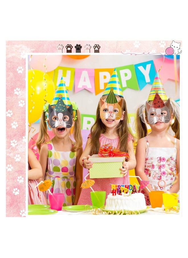 24 Pieces Cat Kitten Party Favor Masks Cat Party Favors Kitty Theme Birthday Decoration for Kids Cat Baby Shower Meow Theme Birthday Party Supplies  - Image 2