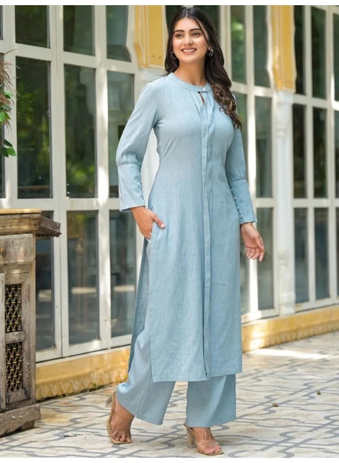 أيه كيه إس كُرتا سادة بلون أزرق سماوي مع بنطلون بالازو