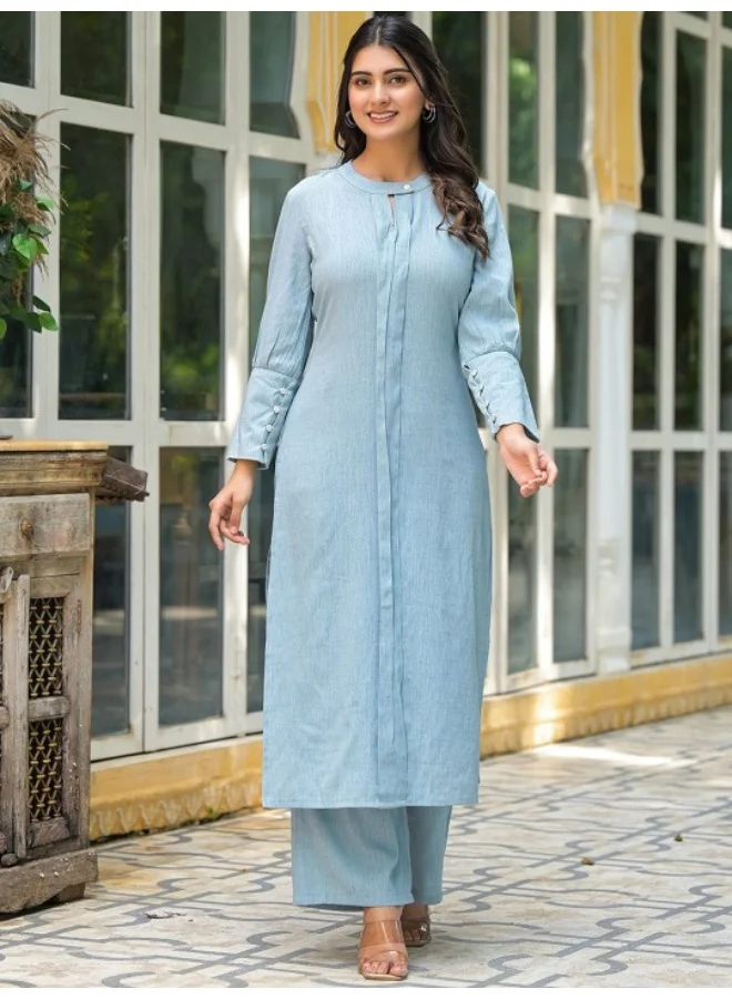 AKS Powder Blue Solid Kurta with Palazzo