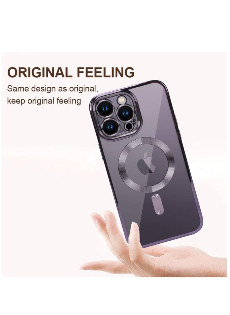IAF Magnetic Case for iPhone 14 Pro Max Case [Compatible with MagSafe] Camera Lens Protector Plating Luxury Cover for Women Men Clear Soft TPU Shockproof Protective Phone Case - Purple - Image 5
