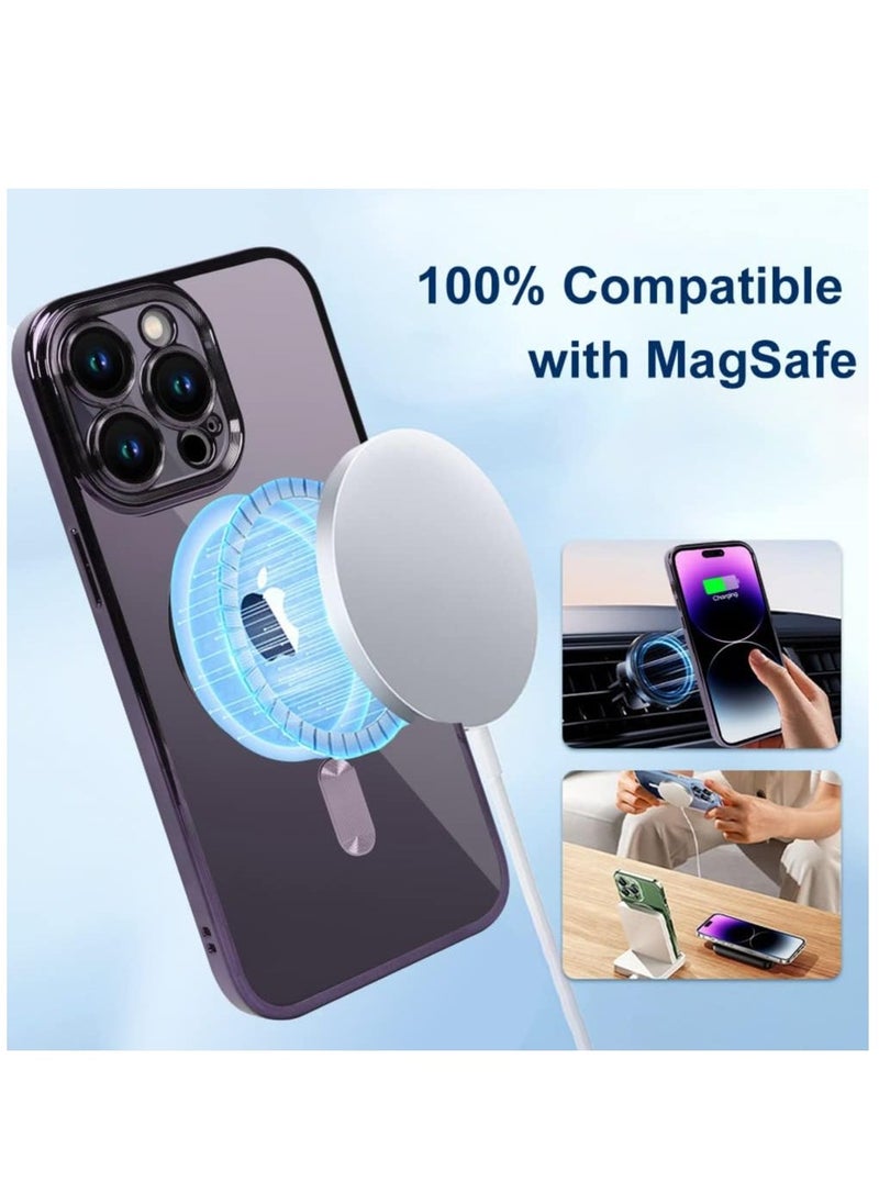 IAF Magnetic Case for iPhone 14 Pro Max Case [Compatible with MagSafe] Camera Lens Protector Plating Luxury Cover for Women Men Clear Soft TPU Shockproof Protective Phone Case - Purple - Image 2