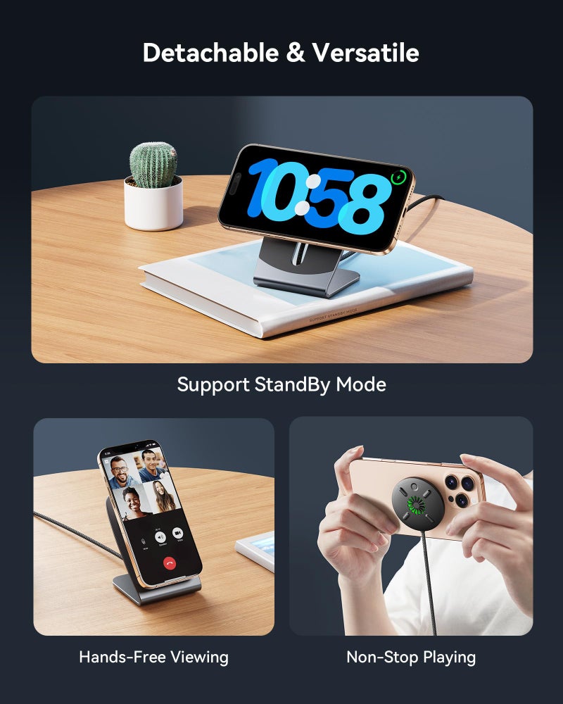 INIU Magnetic Wireless Charger Stand, Qi2 Certified 15W Mag-Safe Wireless Charging Pad with Cooling Fan, Fast Charging Pad for iPhone 17 16 15 14 13 12 Series AirPods 4 3 2 Pro (with Adapter) - Image 5