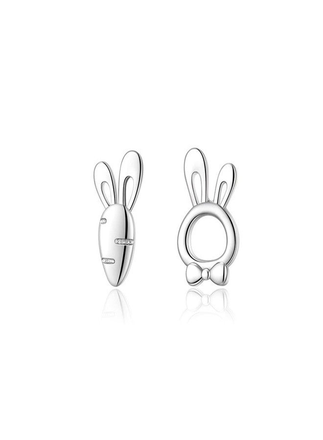 RLHRNDE Bunny Carrot Stud Earrings for Girls Kids Minimalist Tiny Cute Gold Silver Asymmetrical Easter Animal Rabbit Hypoallergenic Post Earrings Easter Lover Jewelry Gifts (Silver) - Image 1