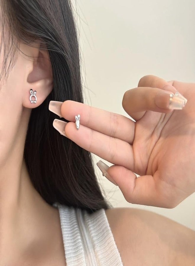 RLHRNDE Bunny Carrot Stud Earrings for Girls Kids Minimalist Tiny Cute Gold Silver Asymmetrical Easter Animal Rabbit Hypoallergenic Post Earrings Easter Lover Jewelry Gifts (Silver) - Image 4