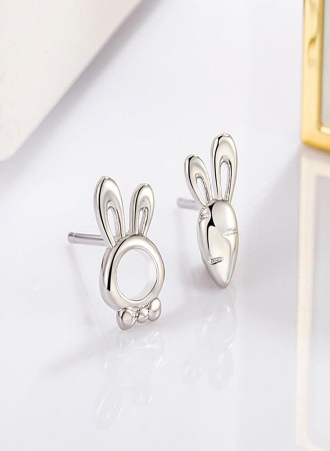 RLHRNDE Bunny Carrot Stud Earrings for Girls Kids Minimalist Tiny Cute Gold Silver Asymmetrical Easter Animal Rabbit Hypoallergenic Post Earrings Easter Lover Jewelry Gifts (Silver) - Image 5