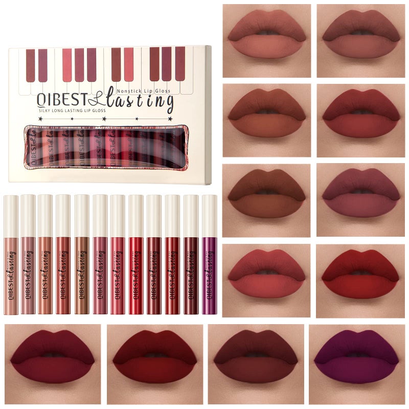 Bestland 12Pcs Makeup Matte Lipstick Lip Kit, Classic Nudes & Bold Reds Lipstick Set, Non-Stick Cup Not Fade Liquid Lipstick Waterproof Long Lasting Durable Nude Lip Gloss, labiales mate 24 horas originale - Image 2