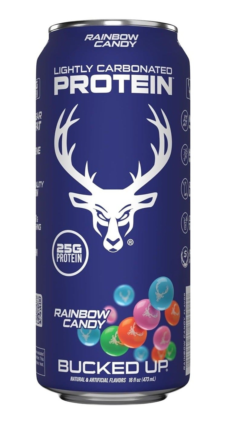 Bucked Up Lightly Carbonated Protein Soda | 25g Whey Isolate - Zero Sugar, Low Calorie, Caffeine Free, Clean Drink | Sparkling Protein Soda - 16 oz Can (Rainbow Candy) - Image 1
