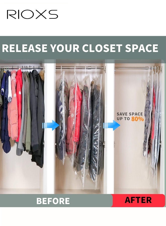 ريوكس 6 عبوات من أكياس التخزين المعلقة بالفراغ، أكياس مضغوطة قابلة لإعادة الاستخدام وموفرة للمساحة مع شماعات، 3 قطع بحجم 26.3x35.4 بوصة (67x90 سم) و 3 قطع بحجم 26.3x43.3 بوصة (67x110 سم). أكياس شفافة مفرغة من الهواء مع مضخة يدوية، أكياس تخزين مفرغة من الهواء للملابس، السفر، تنظيم الخزانة - Image 2