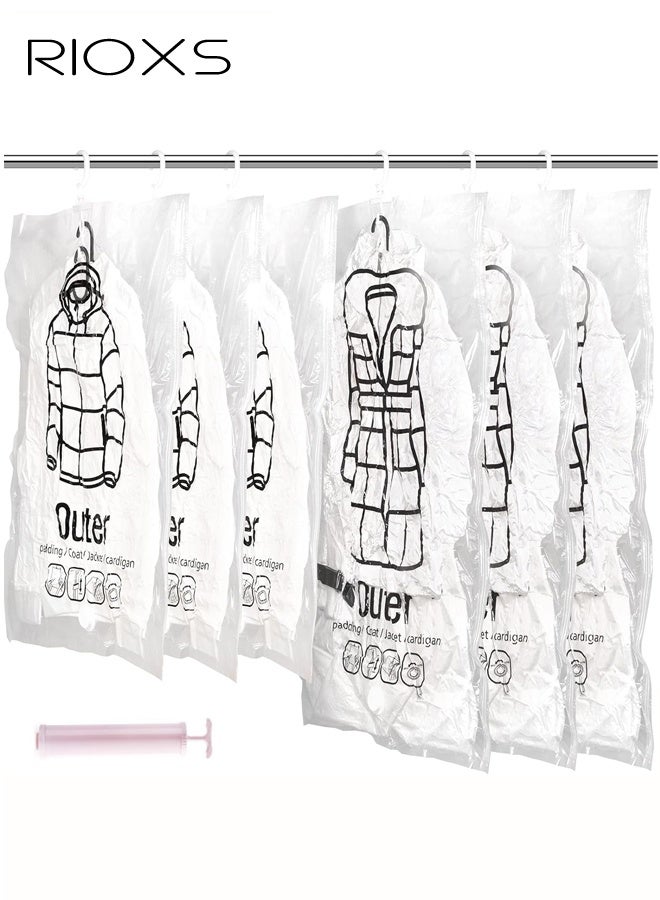 ريوكس 6 عبوات من أكياس التخزين المعلقة بالفراغ، أكياس مضغوطة قابلة لإعادة الاستخدام وموفرة للمساحة مع شماعات، 3 قطع بحجم 26.3x35.4 بوصة (67x90 سم) و 3 قطع بحجم 26.3x43.3 بوصة (67x110 سم). أكياس شفافة مفرغة من الهواء مع مضخة يدوية، أكياس تخزين مفرغة من الهواء للملابس، السفر، تنظيم الخزانة - Image 1