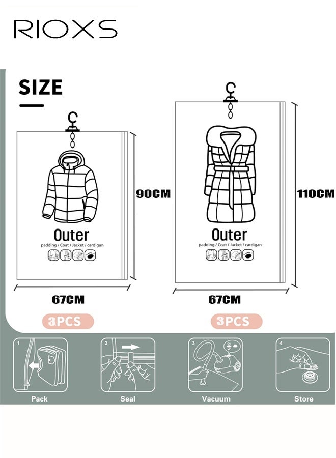 ريوكس 6 عبوات من أكياس التخزين المعلقة بالفراغ، أكياس مضغوطة قابلة لإعادة الاستخدام وموفرة للمساحة مع شماعات، 3 قطع بحجم 26.3x35.4 بوصة (67x90 سم) و 3 قطع بحجم 26.3x43.3 بوصة (67x110 سم). أكياس شفافة مفرغة من الهواء مع مضخة يدوية، أكياس تخزين مفرغة من الهواء للملابس، السفر، تنظيم الخزانة - Image 5