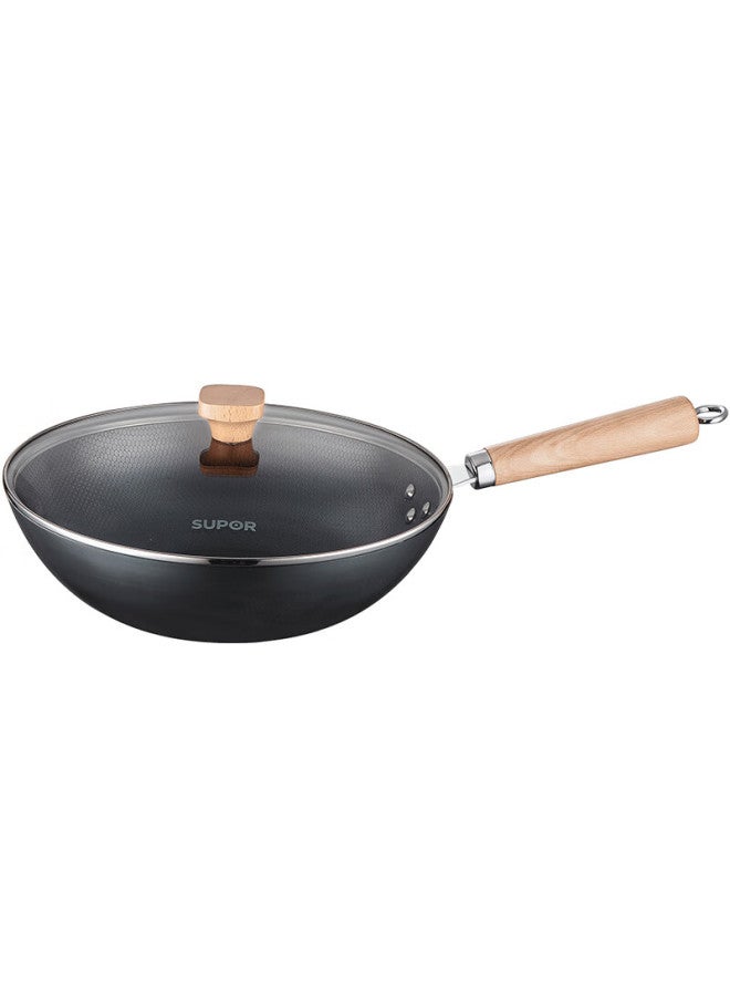Supor Iron Wok, Honeycomb Non-coated Pure Iron Stir-fry Pan, Flat Bottom, Suitable For Gas Stove And Induction Cooker, 34cm With Lid - Image 5