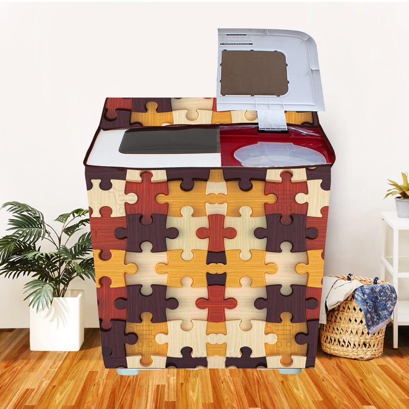 E-Retailer ERetailer Exclusive Polyester Combo Set of 1 Pc Semi Automatic Washing Machine Cover and 1 Pc Foldable Laundry BagColorYellow DesignGeometricPackage Contains2 Pcs - Image 2