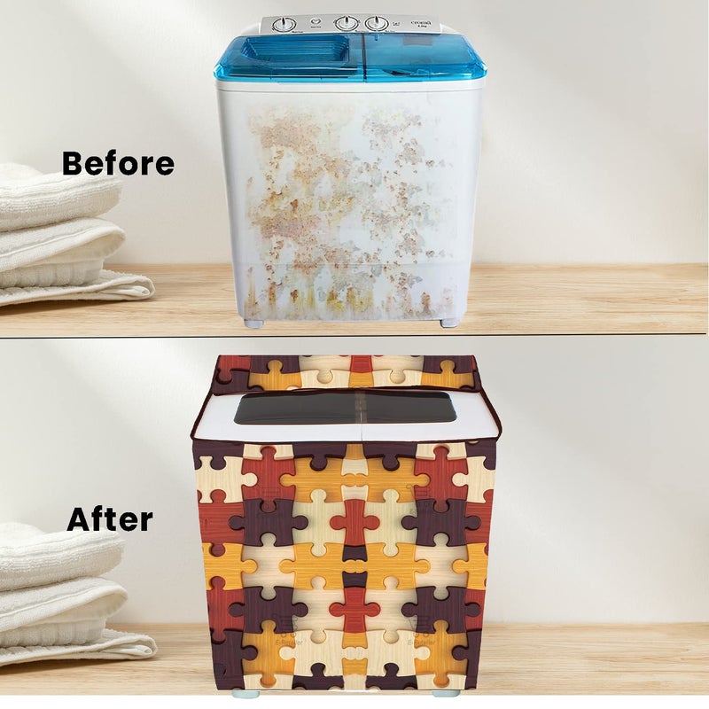 E-Retailer ERetailer Exclusive Polyester Combo Set of 1 Pc Semi Automatic Washing Machine Cover and 1 Pc Foldable Laundry BagColorYellow DesignGeometricPackage Contains2 Pcs - Image 4