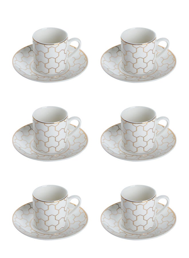 Dove 12-Piece Porcelain Cup & Saucer Set 100ML White/Gold; Set for 6 People