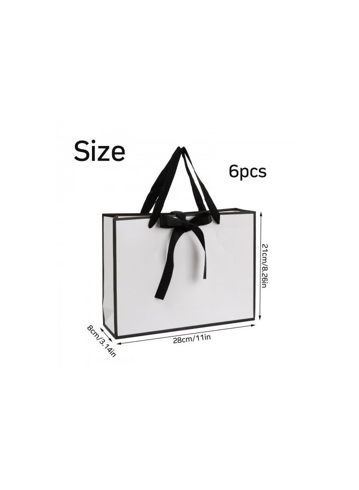 أكياس هدايا ورقية بمقابض، 6 أكياس هدايا متوسطة الحجم، 28 × 21 × 8 سم، أكياس هدايا أنيقة مغلفة بشريط فيونكة، أكياس هدايا مزخرفة لأعياد الميلاد وحفلات الزفاف والحفلات (أسود وأبيض) - Image 2