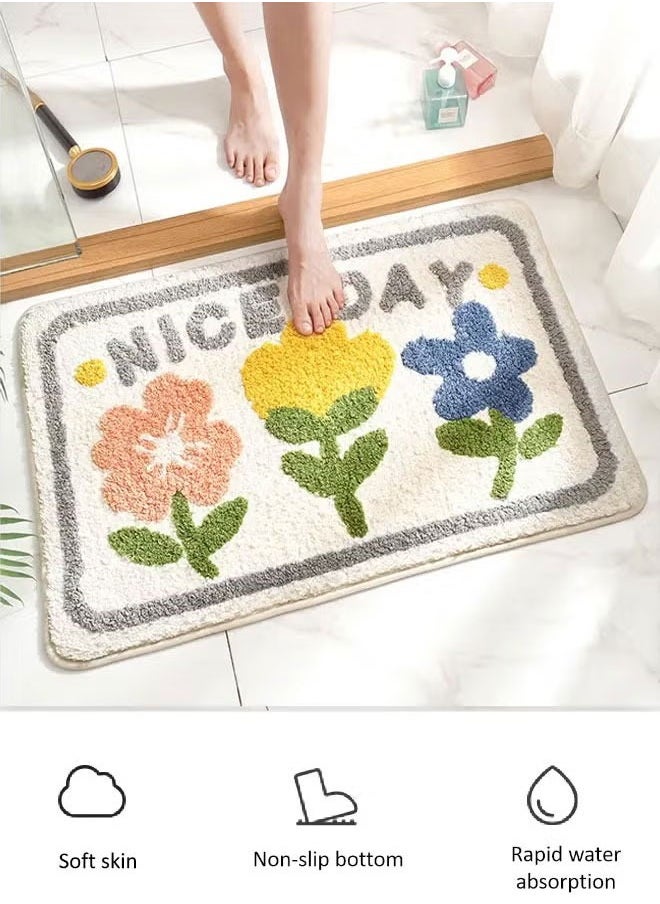 Bathroom Rug Extra Soft and Absorbent Microfiber Bath Rugs soft floor mat Floral pattern design area rug Machine washable Suitable for bedroom, toilet, bathroom under the door  - Image 1