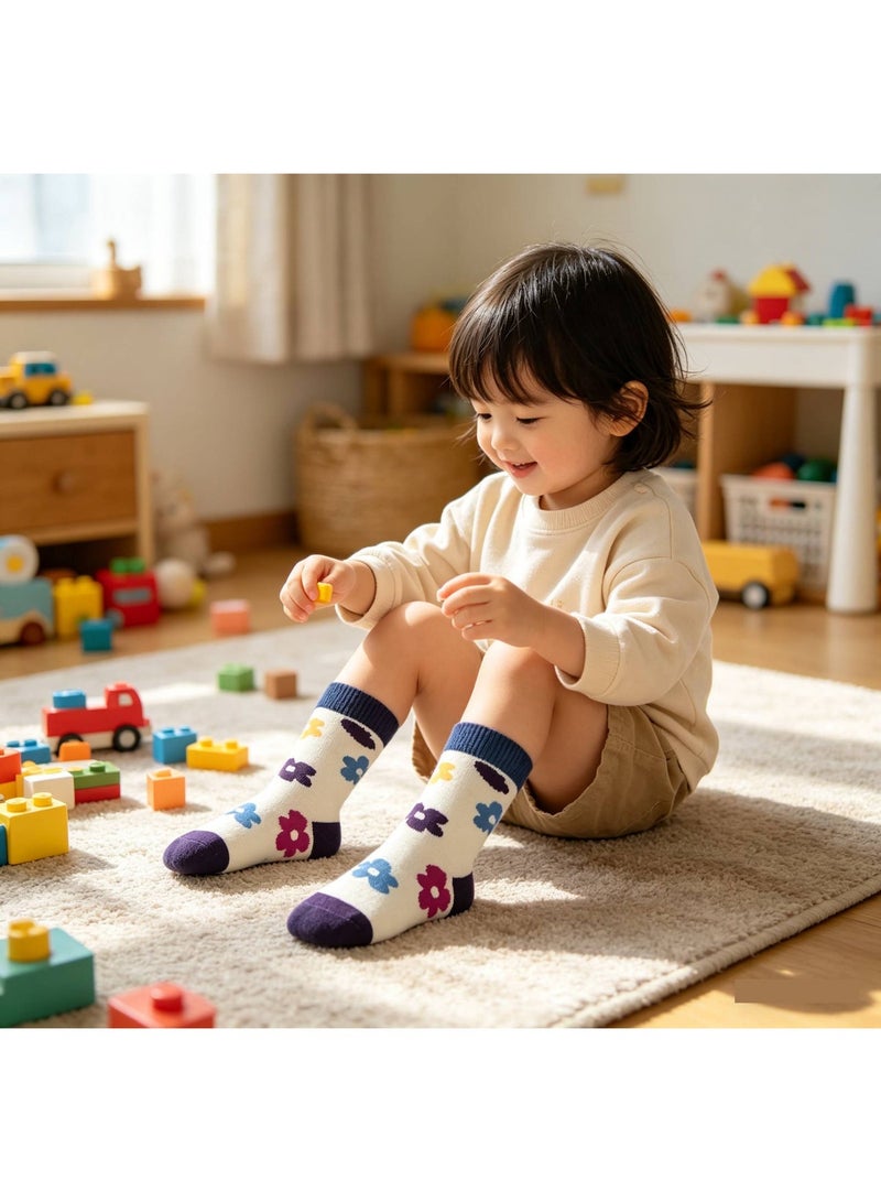 ChicAbode Children Cotton Socks Kids Seamless Toe Socks Thermal Crew Socks Colorful 5 Pack - Image 2