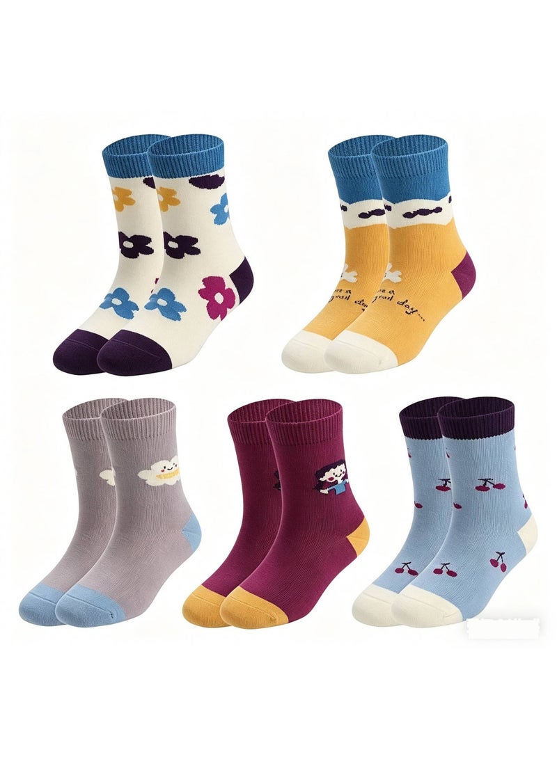 ChicAbode Children Cotton Socks Kids Seamless Toe Socks Thermal Crew Socks Colorful 5 Pack - Image 1