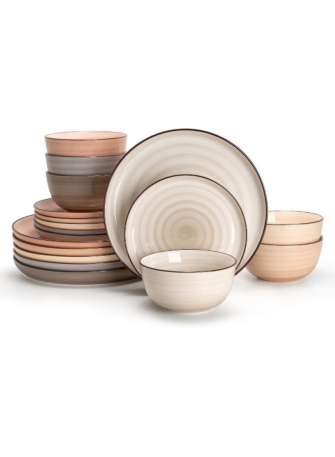 Sweese Plates and Bowls Sets 18 Piece Dinnerware Set Porcelain Round Dinner Set for 6 Scratch Resistant Dishes Set Dishwasher and Oven Microwave Safe Handpainted Swirl Dishware Sets Neutral - Image 1