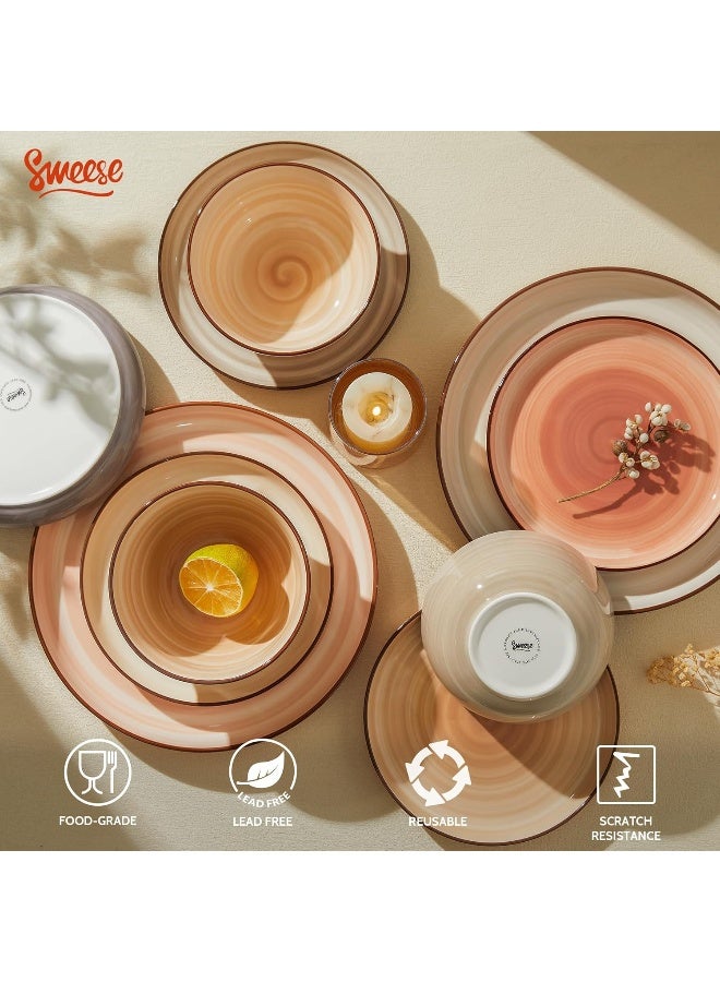 Sweese Plates and Bowls Sets 18 Piece Dinnerware Set Porcelain Round Dinner Set for 6 Scratch Resistant Dishes Set Dishwasher and Oven Microwave Safe Handpainted Swirl Dishware Sets Neutral - Image 4
